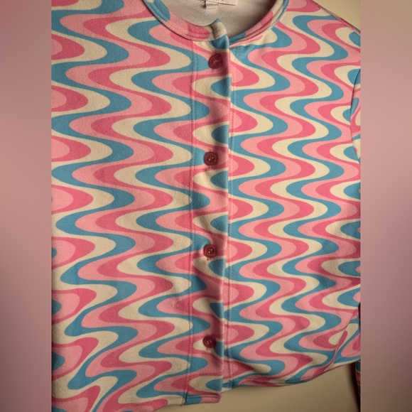 Frankie’s Bikinis Cheri Terry Cardigan Sweater Blue Pink - Picture 11 of 13